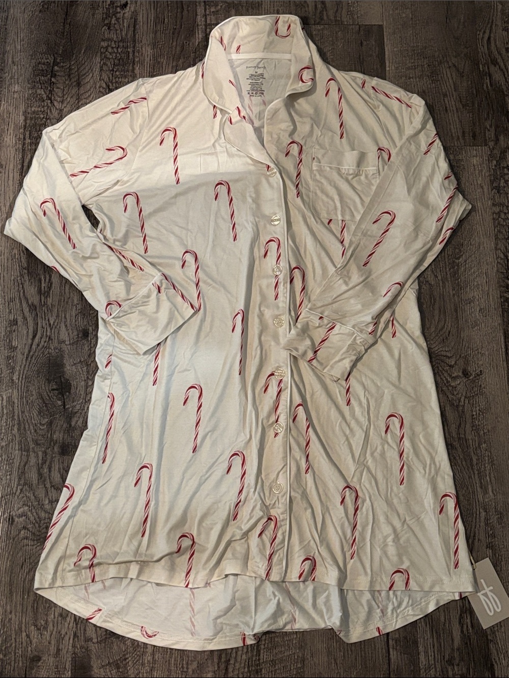 Forever French Long Sleeve Night Gown - Cream Candy Canes - Size Medium